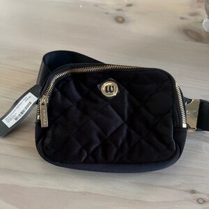 Black Quilted Crossbody Belt Bag with Gold Hardware